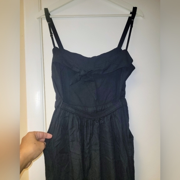 Hollister Floral Embroidered Black Jumpsuit Open Tie Back Elastic Waist Size S - Picture 8 of 14